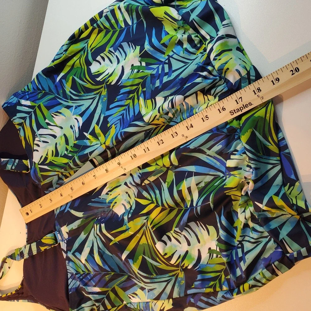 Yonique Tropical Palm Tankini Set Blue Green Swim Skirt Two Piece NWT